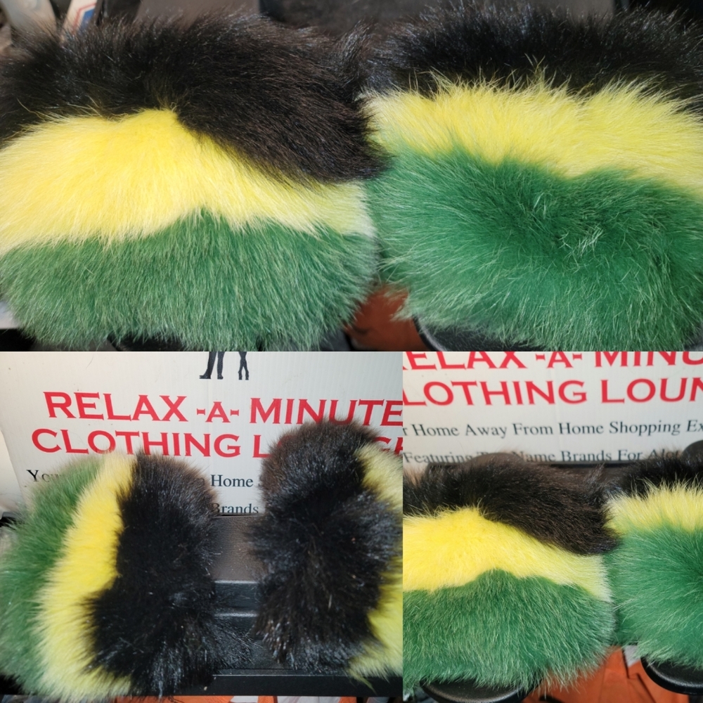 Plush Fox Fur Slides, Sizes 7.5 - 10.5 - image 1